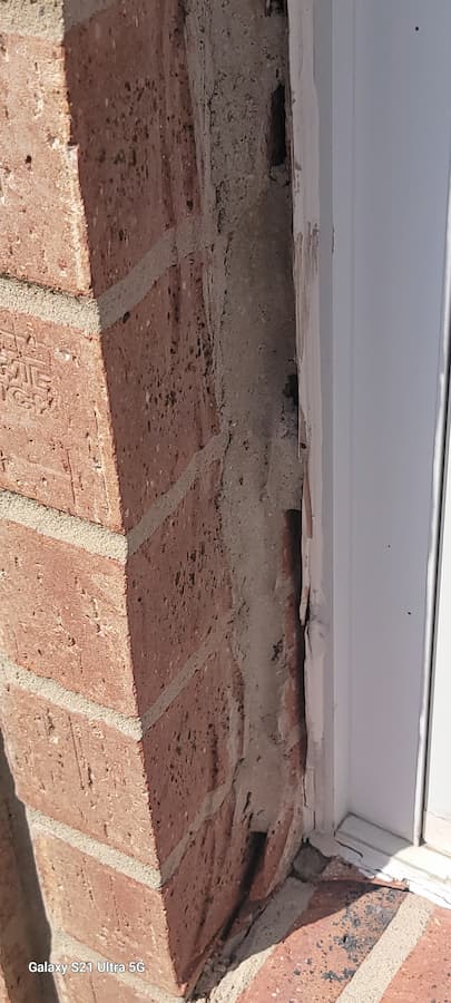 Grinder cuts on the brick exterior